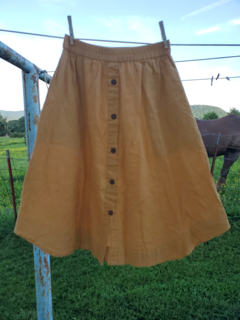 Button-Front A-Line Skirt in Mustard - Women